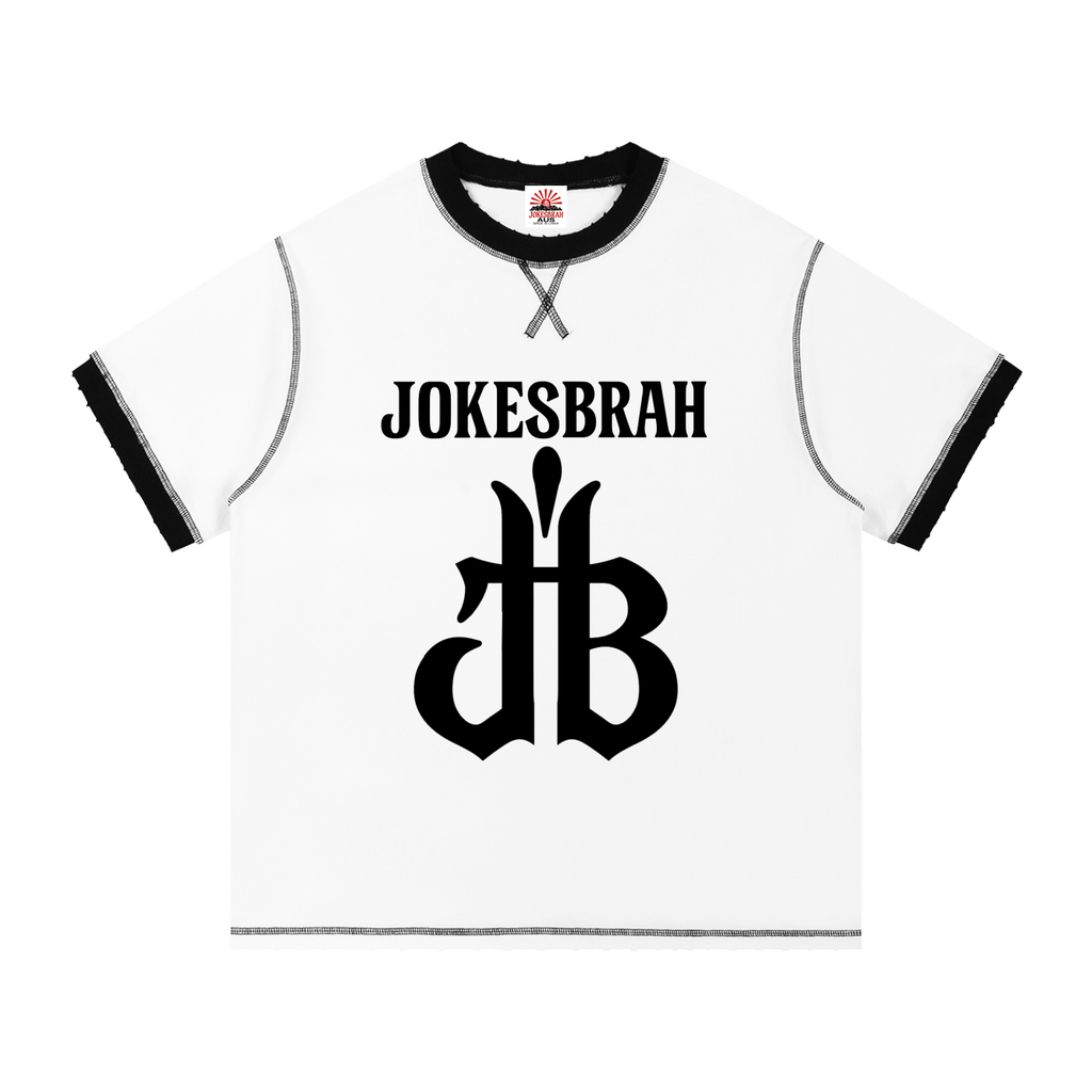 J'B big logo n text ringer w stitching T shirt